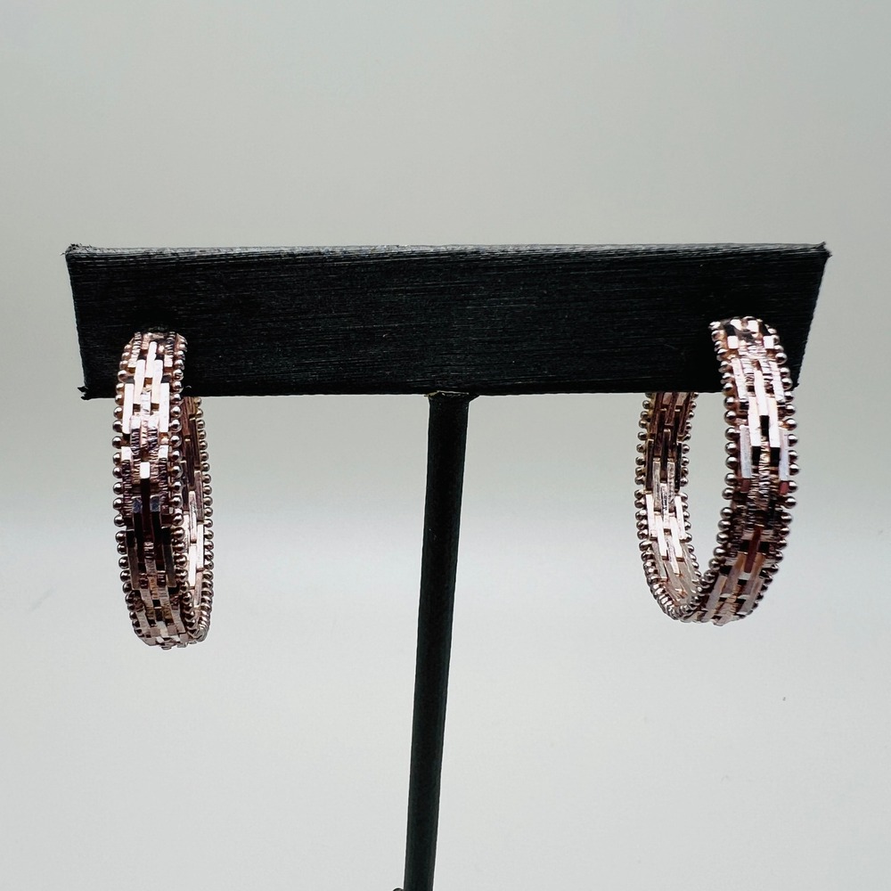 Silver Tone Hoop Earrings Textured Open Circle Statement Fashion Jewelry